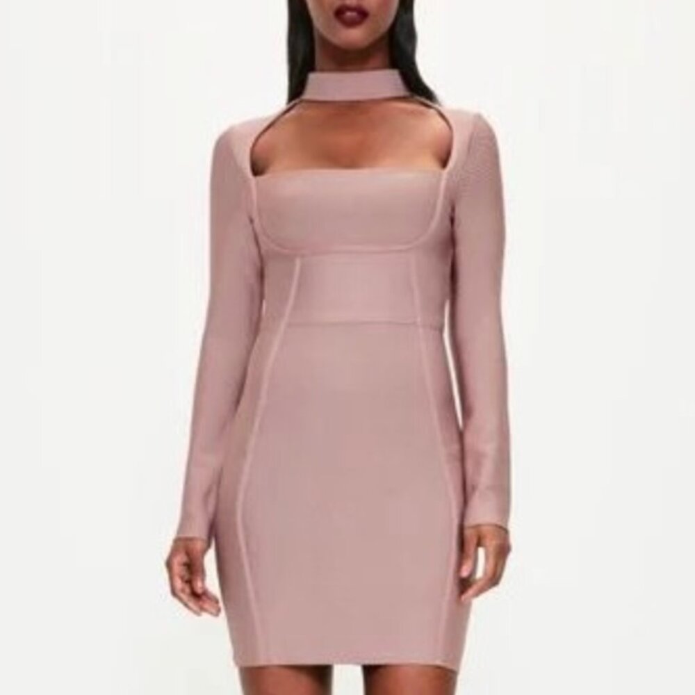 Bodycon Bandage Dress - Mauve/Pink, Size 14